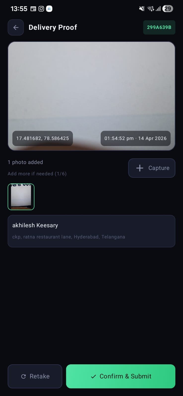 Rider delivery proof screen